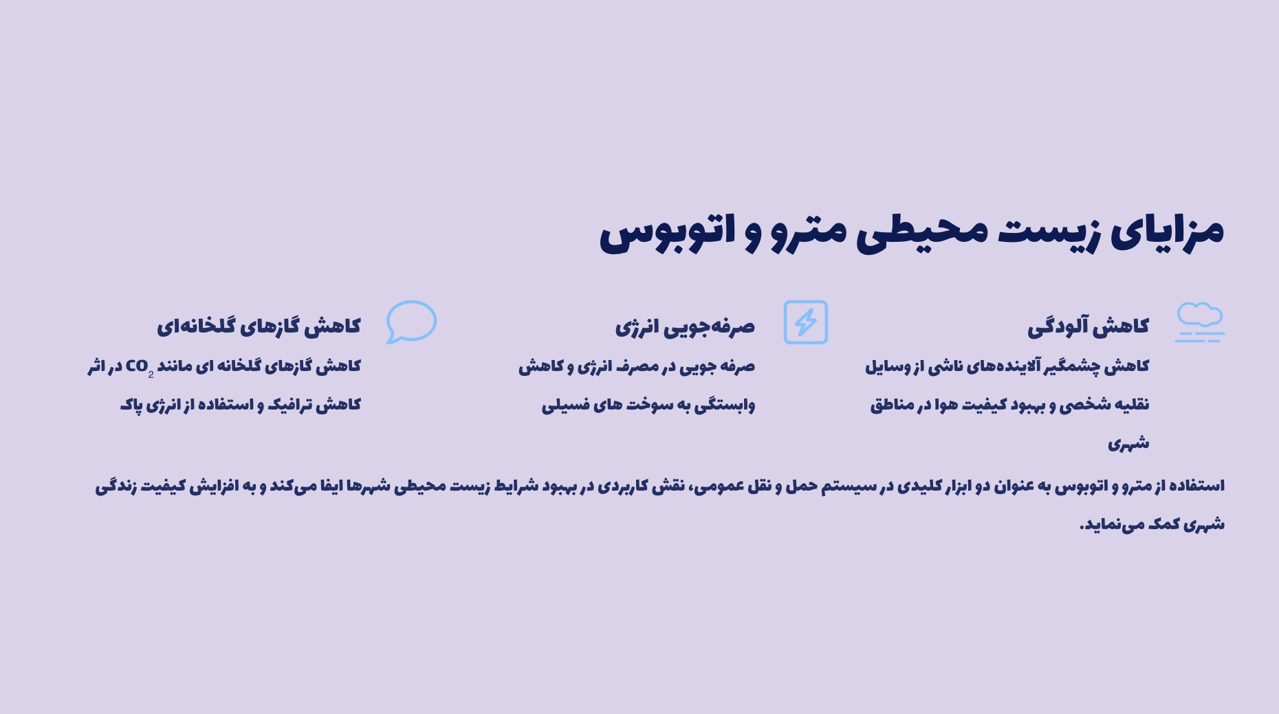 اینفوگرافیک مزایای زیست‌ محیطی استفاده از مترو و اتوبوس در شهرها