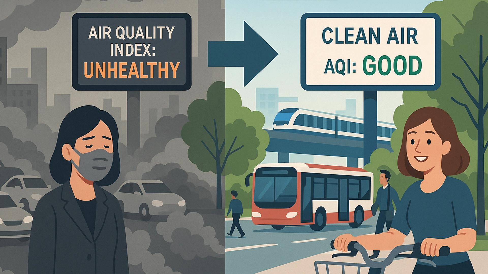 اینفوگرافیک تاثیر حمل و نقل عمومی روی کیفیت هوا